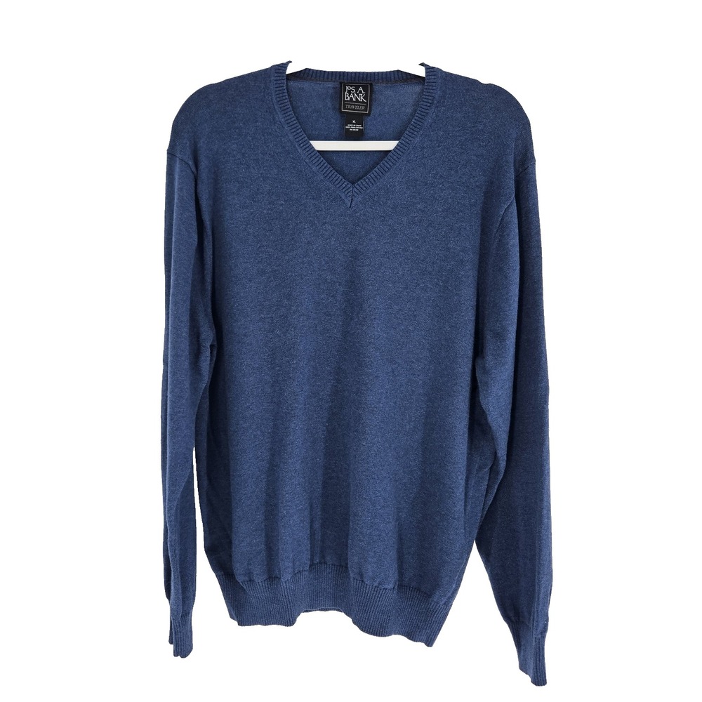 Jos. A. Bank V-Neck Sweater Mens XL Blue Traveler 100% Pima Cotton Ribbed Trim